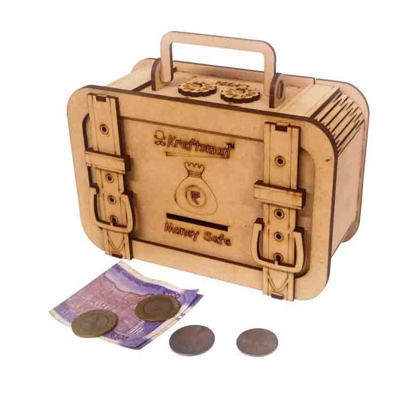 Kraftsman Wooden Money Banks for Kids and Adults Briefcase Style Coin Bank  (Beige)