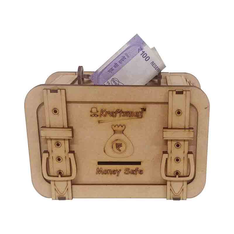 Kraftsman Wooden Money Banks for Kids and Adults Briefcase Style Coin Bank  (Beige)