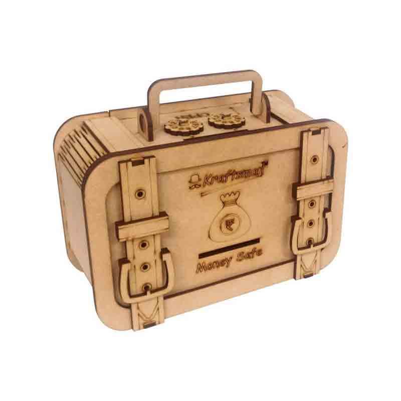 Kraftsman Wooden Money Banks for Kids and Adults Briefcase Style Coin Bank  (Beige)