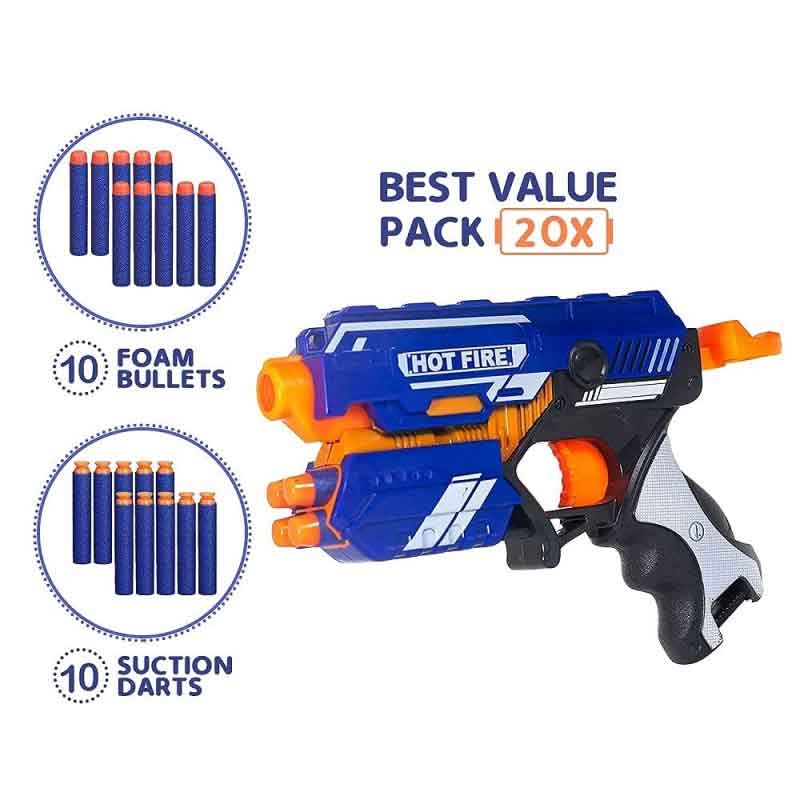 Braintastic Blaze Storm Foam Blaster Gun Toy Combo Set of 2 Safe and Long Range Shooting Gun (10 Foam Bullets and 10 Suction Dart Bullets) for Kids Boys Girls