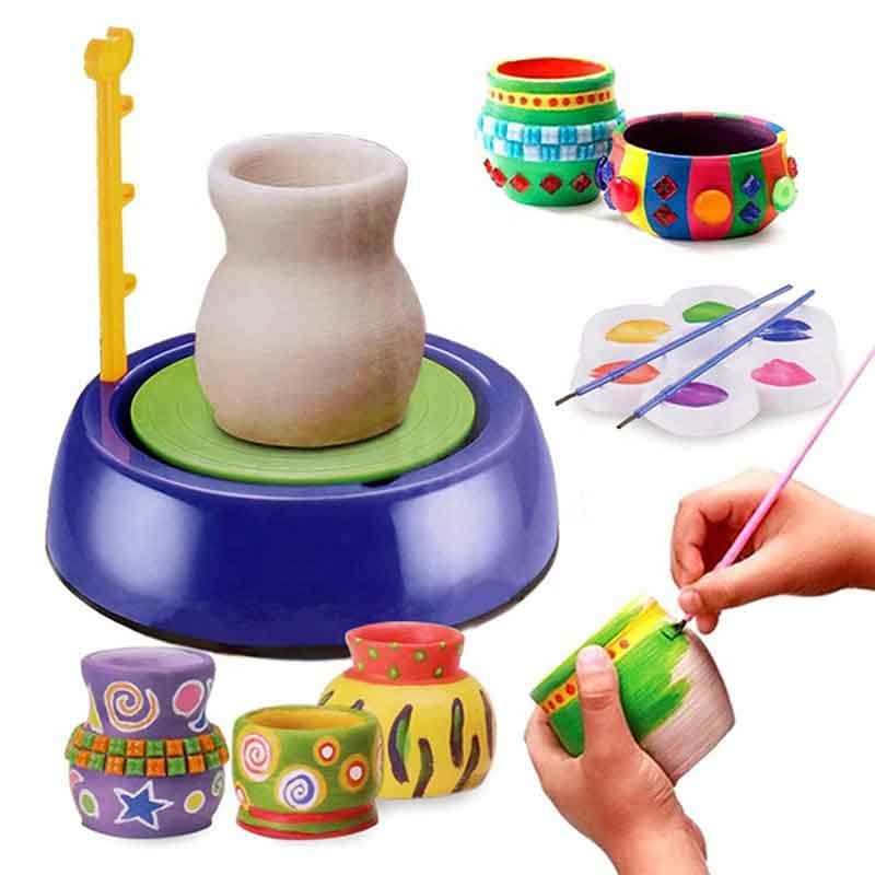 Braintastic Pottery Wheel Battery Operated with Clay Learning and Education Toys Game Multicolor for Kids Boys and Girls