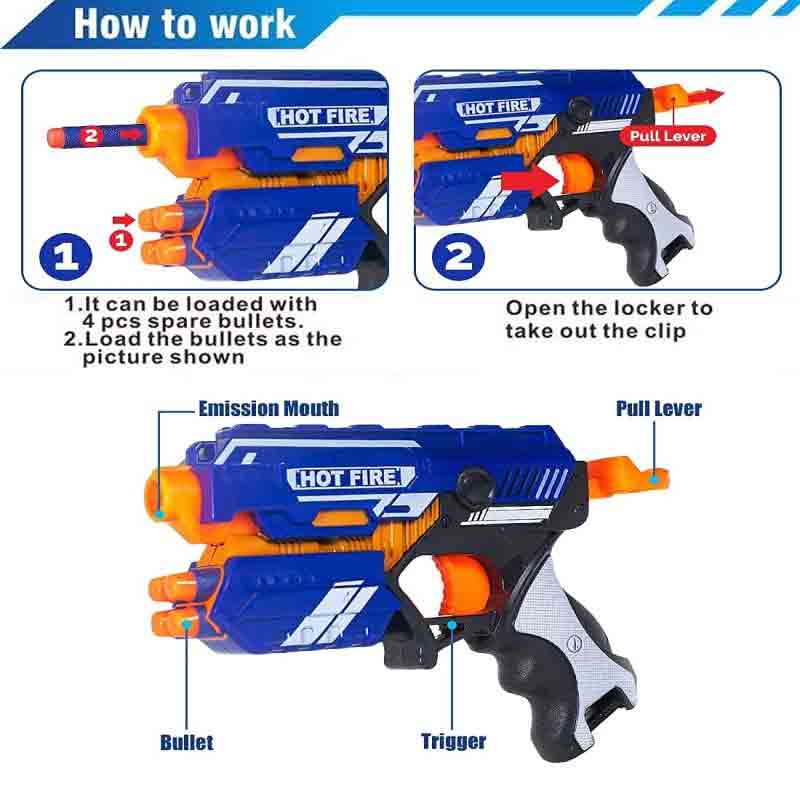 Braintastic Blaze Storm Manual Soft Suction Bullet Gun Toy for Fun Target Shooting Battle Fight Game Toy with 10 Safe Soft Foam Bullets for Kids Boys & Girls
