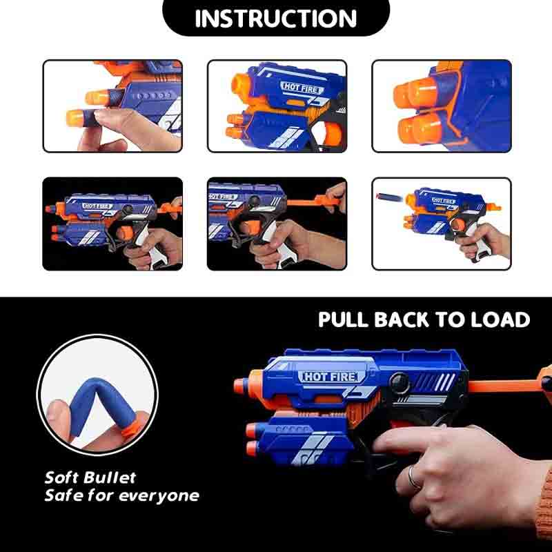 Braintastic Blaze Storm Manual Soft Suction Bullet Gun Toy for Fun Target Shooting Battle Fight Game Toy with 10 Safe Soft Foam Bullets for Kids Boys & Girls