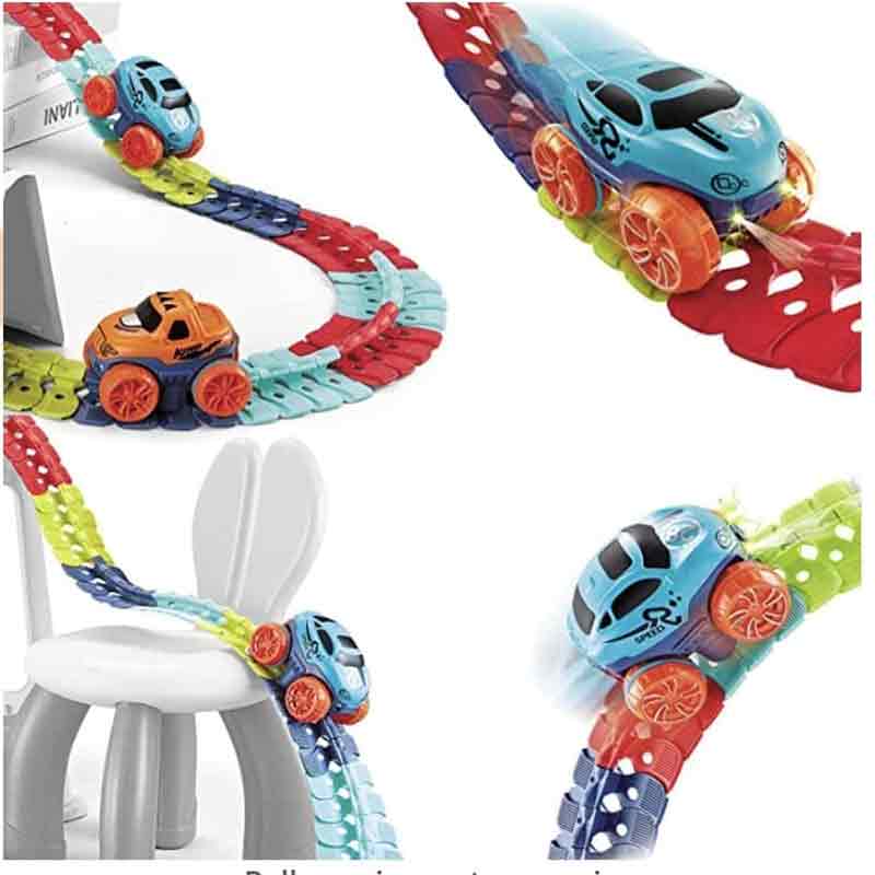 Braintastic Monster Wheels Toy Car 102 Pcs Electric Bendable Changeable Track DIY Race Car Assembled with LED Light Up Train for Boys Girls Kids Birthday Gifts