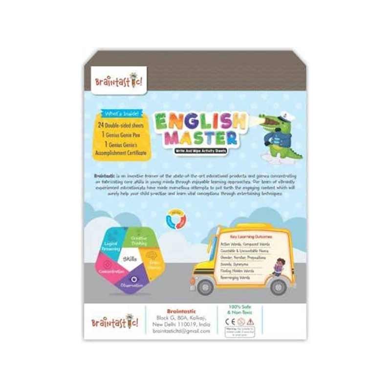 Braintastic Educational Game/Toys: Combo of Math Master and English Master Write & Wipe Reusable Activity Sheets with Free Puzzle for Kids 5+ Years Age (Math Master & English Master)