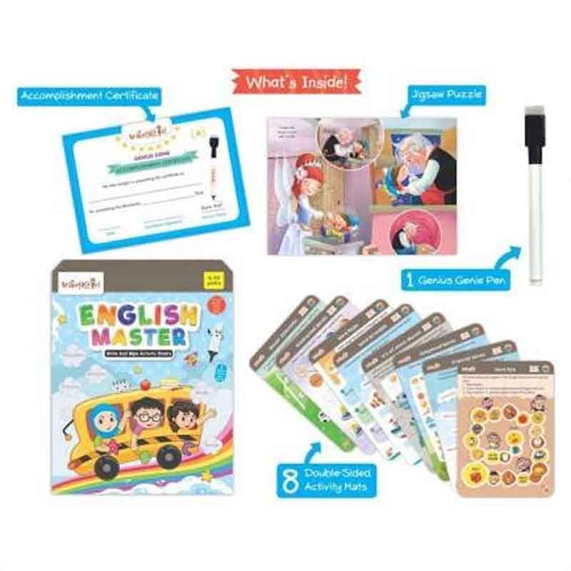 Braintastic Educational Game/Toys: Combo of Math Master and English Master Write & Wipe Reusable Activity Sheets with Free Puzzle for Kids 5+ Years Age (Math Master & English Master)