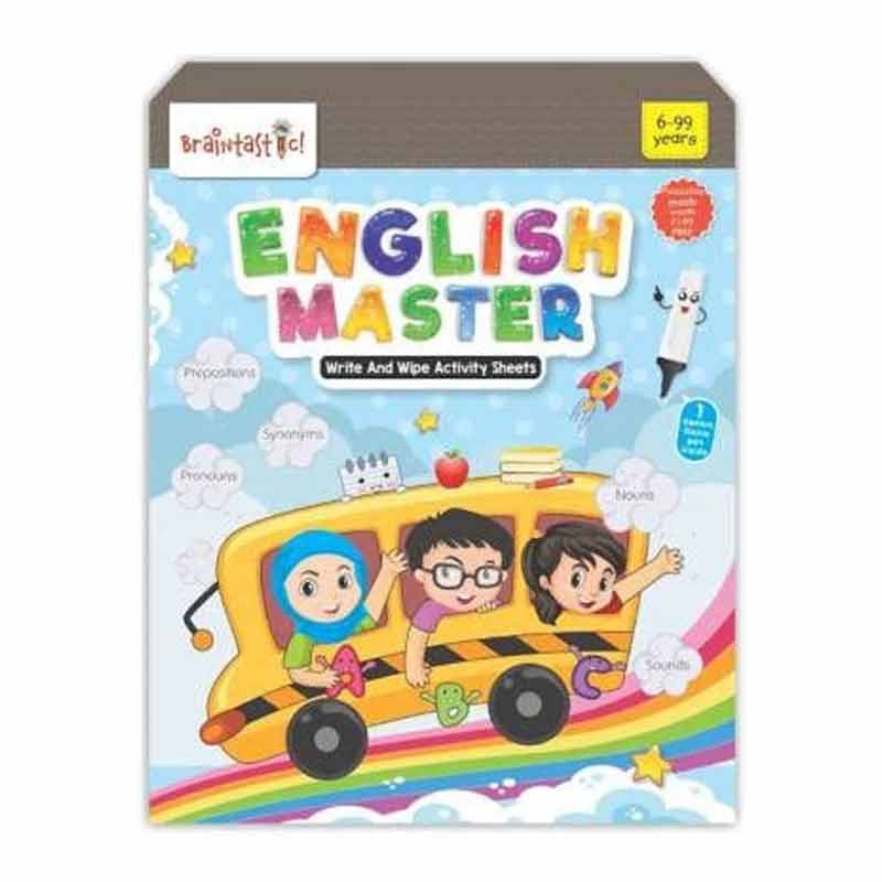 Braintastic Educational Game/Toys: Combo of Math Master and English Master Write & Wipe Reusable Activity Sheets with Free Puzzle for Kids 5+ Years Age (Math Master & English Master)