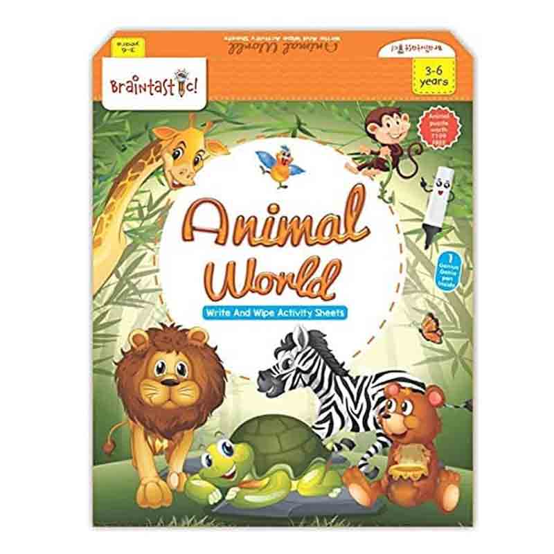 Braintastic Educational Game/Toys: Combo of Animal World & Alphabet and Number  Write & Wipe Reusable Activity Sheets with Free Puzzle for Kids 5+ Years Age