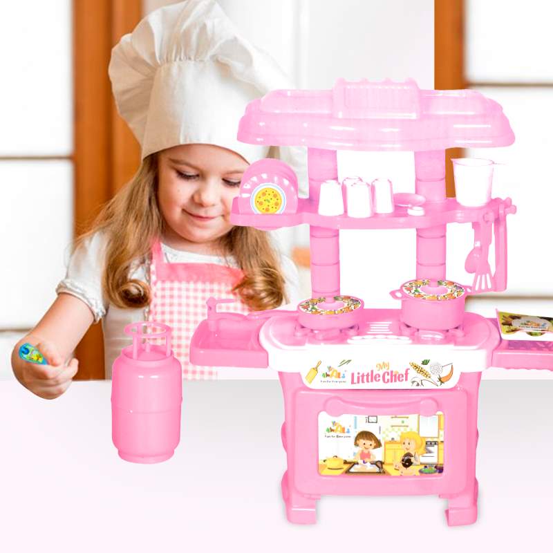 Kitchen Play Set Pretend Play Activity Set Cookware Portable Plastic Suitcase Little Chef Toy Gift Set for Boys Girls & Children