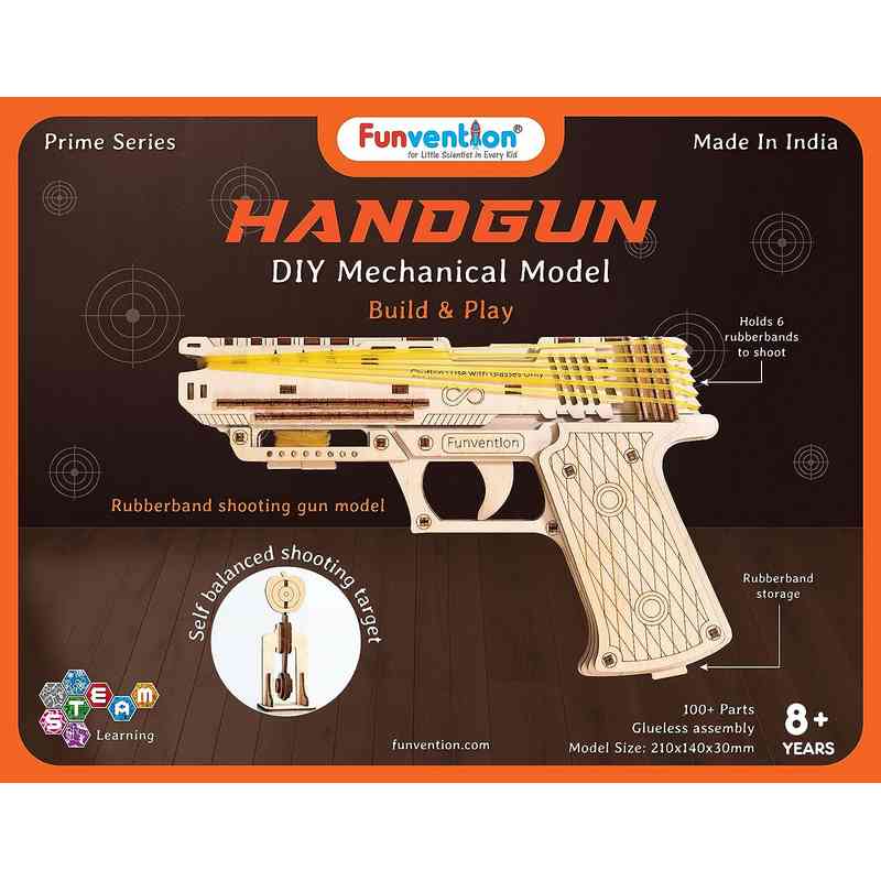 Funvention Kids for Little Scientist in Every Kid Handgun STEM 3D Puzzle Lerning Kit  with rubberband Shooting Pack of 1 Ages 8+ Years