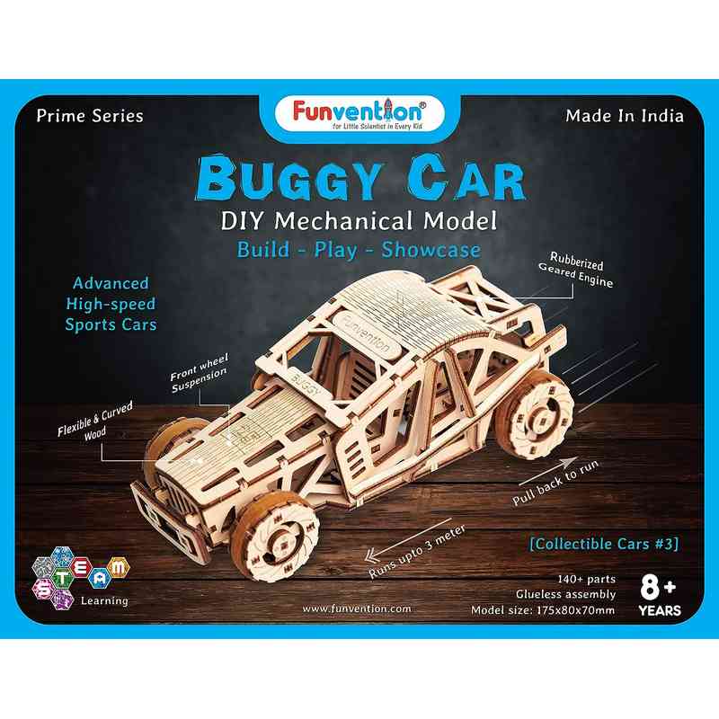 Funvention Buggy Racer Car - DIY Functional Mechanical Model 3D Puzzle with Working Wheels & Shocks for Kids 8-15 Years
