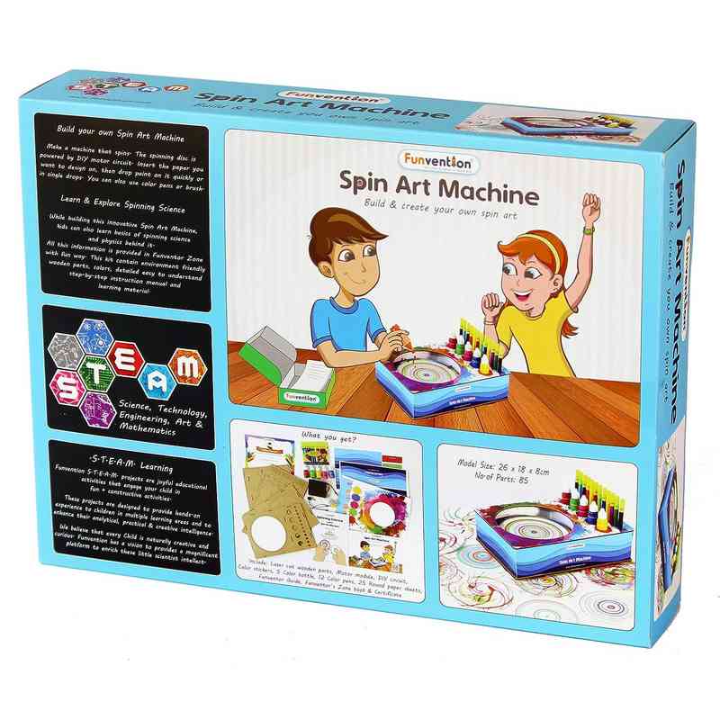Funvention- for Little Scientist in Every Kid Spin Art Machine DIY STEM Learning Kit, 8+ Yrs