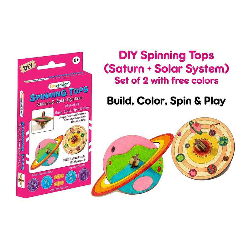 Funvention- for Little Scientist in Every Kid DIY Spinning top Kits (Solar System)-Pack of 12 Multi Color for kid 5-15 Years