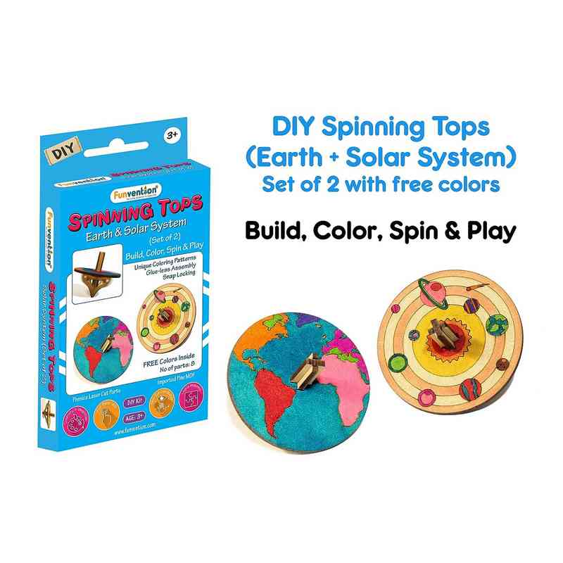 Funvention- for Little Scientist in Every Kid DIY Spinning top Kits (Solar System)-Pack of 12 Multi Color for kid 5-15 Years