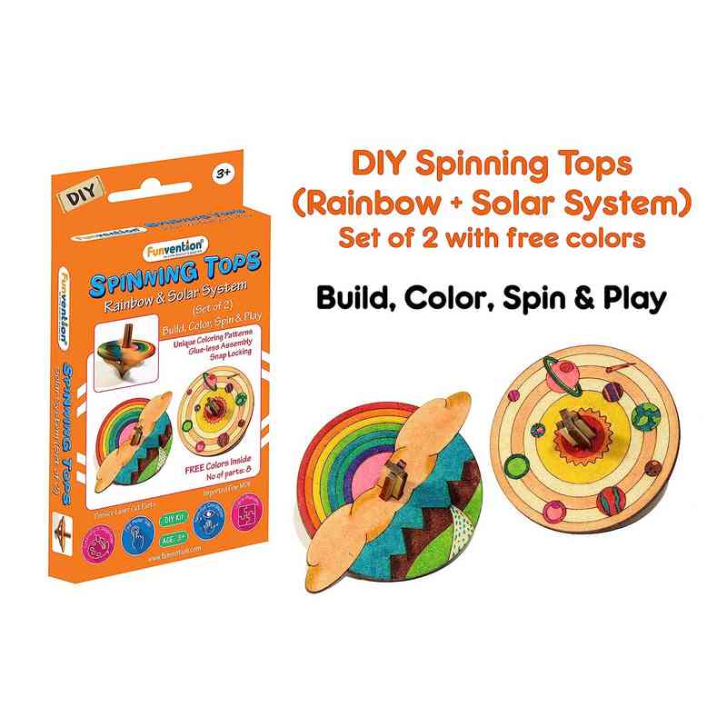 Funvention- for Little Scientist in Every Kid DIY Spinning top Kits (Solar System)-Pack of 12 Multi Color for kid 5-15 Years
