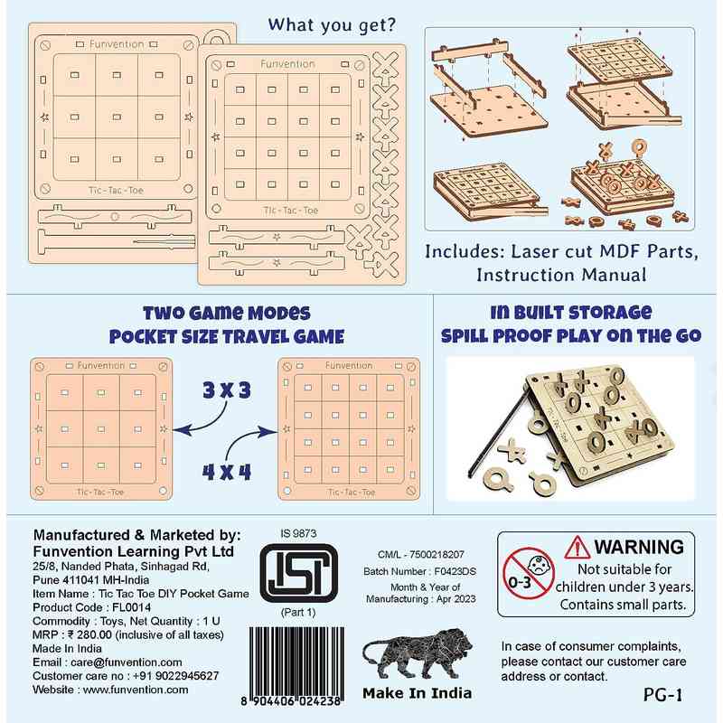 Funvention for Little Scientist in Every Kid Funvention DIY Tic-Tac-Toe Pocket Travel Game for Kids 5-12 Years
