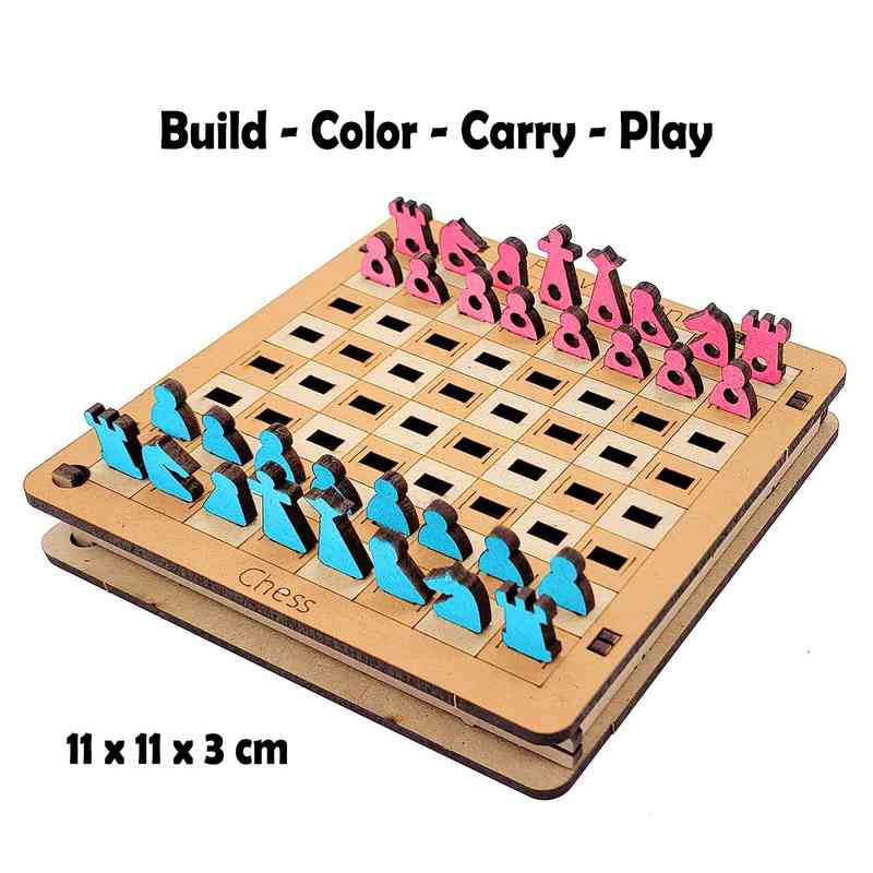 Funvention DIY Chess Board Pocket Travel Game, Fun Learning Educational Board Game for Kids 4-12 Years