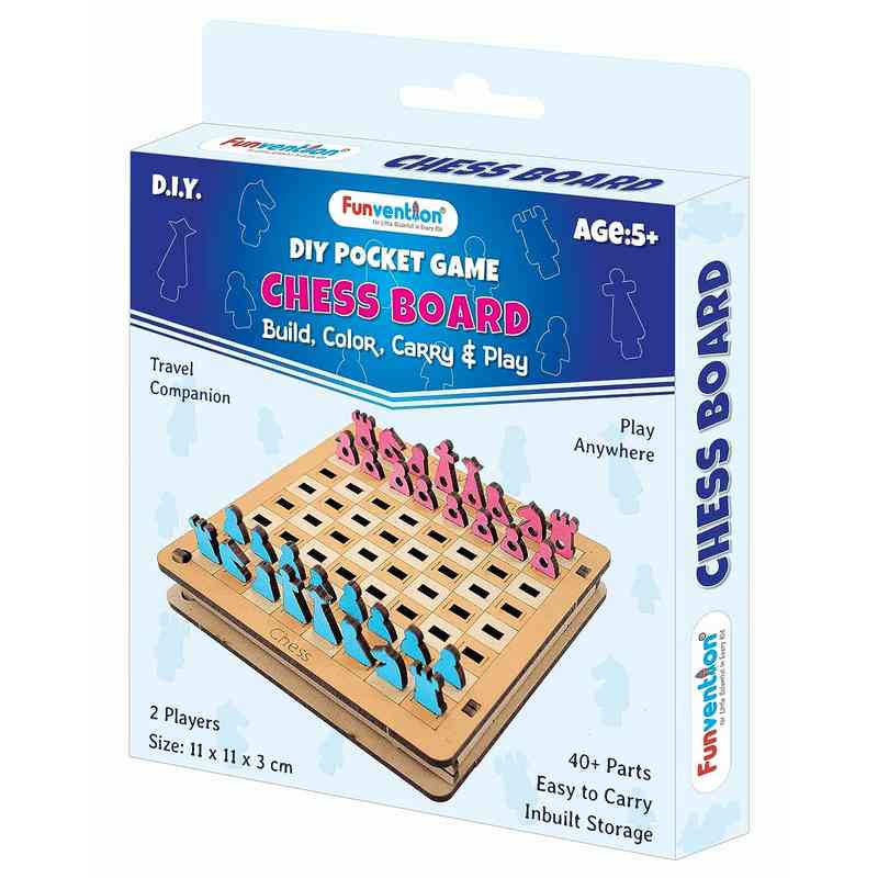 Funvention DIY Chess Board Pocket Travel Game, Fun Learning Educational Board Game for Kids 4-12 Years