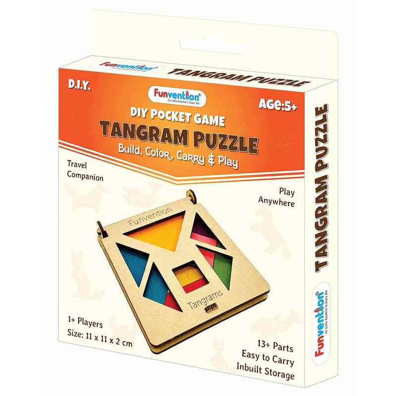 Funvention DIY Tangram Pocket Travel Game , Fun Learning Educational Board Game for Kids 4-12 Years
