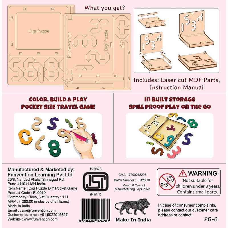 Funvention DIY DigiPuzzle Pocket Travel Game,Fun Learning Educational Board Game for Kids 4-12 Years