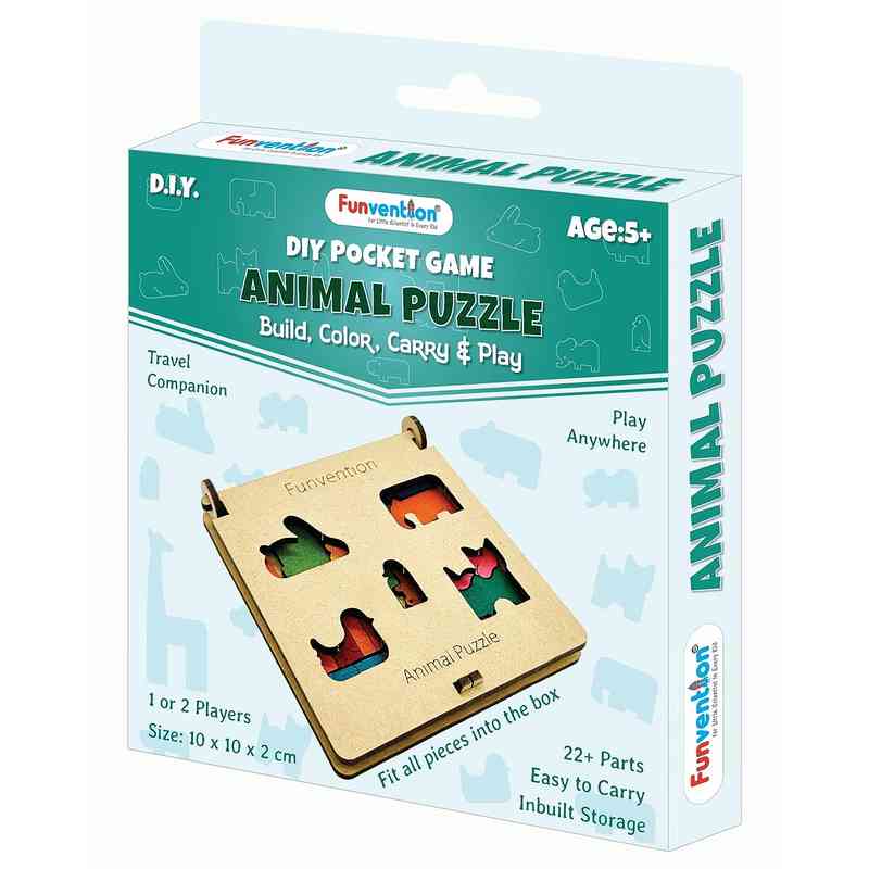 Funvention DIY Animal Puzzle Pocket Travel Game,Fun Learning Educational Board Game for Kids 4-12 Years