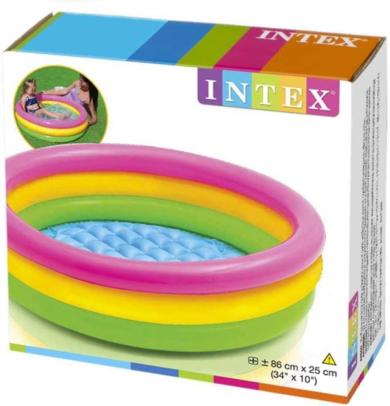 Intex Kids Big Size Inflatable Swimming Pool with Hand Pump, 3ft (Multicolour) 4-12 Years