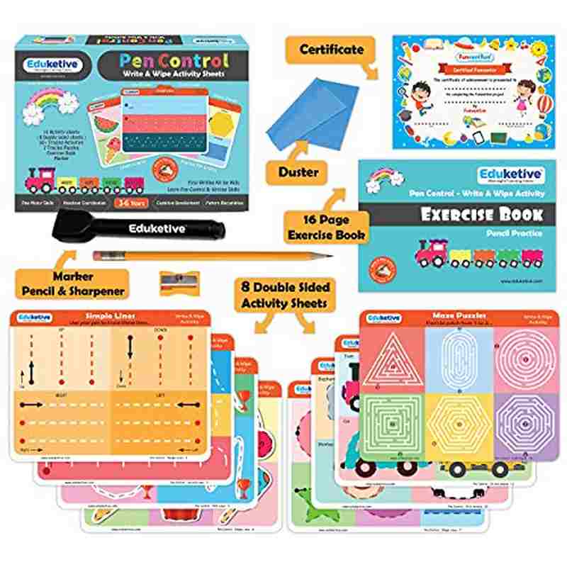 Eduketive Pen Control Write & Wipe Reusable Activity Kids 3-6 Yrs Writing Practice Preschool Learning Educational Game with Exercise Book