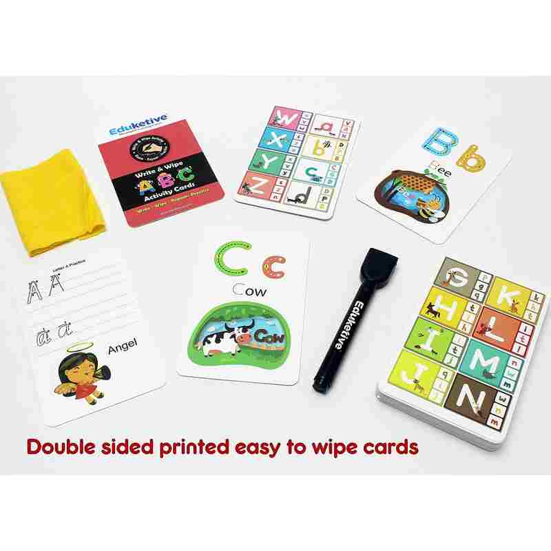 Eduketive ABC Letters Write & Wipe Reusable Activity For Kids 3-6 Years Writing Practice Preschool Learning Educational Game with Exercise Book