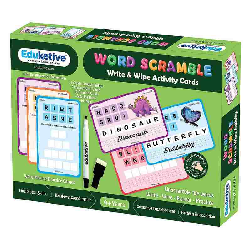 Eduketive Word Scramble Write & Wipe Reusable Activity For Kids 3-9 Years Writing Practice Preschool Learning Educational Game with Exercise Book