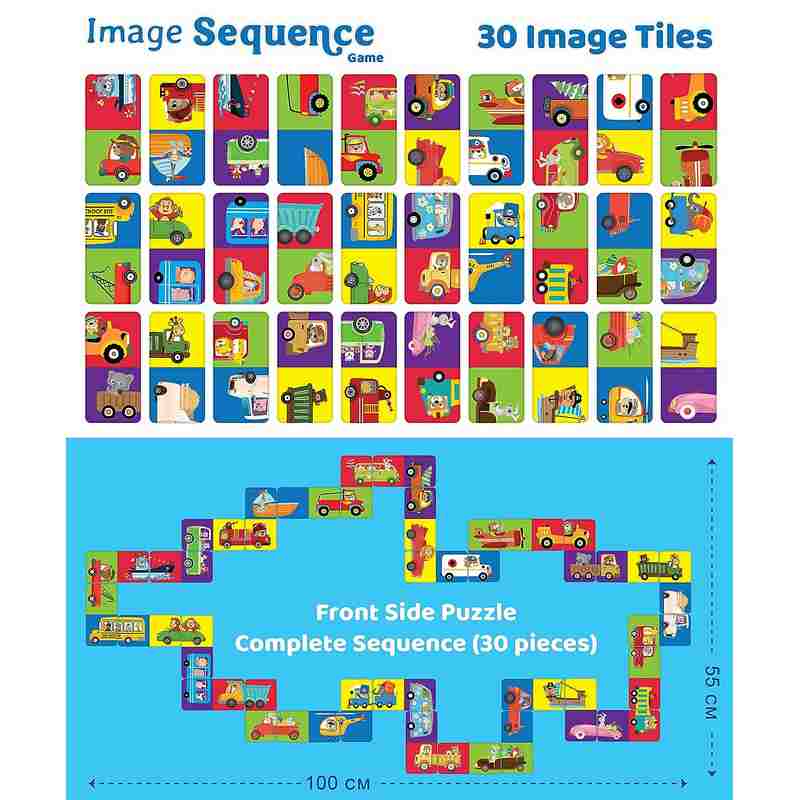 Eduketive Sequence 2 in 1 Puzzle - Animals on The Wheels - Double Sided Educational 30 Pieces Puzzle For Kids Age 3-9 Years