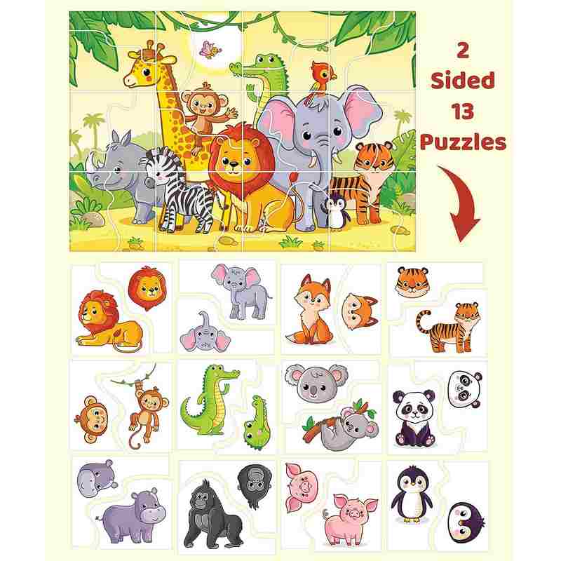 Eduketive Unity of The Jungle 2 Sided Puzzle - 24 Pieces Single Front Puzzle & 2 Pieces 12 Back Puzzles For Kids 3-9 Years