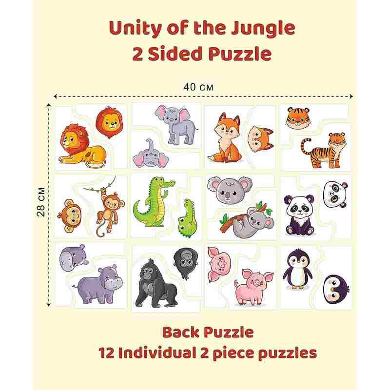 Eduketive Unity of The Jungle 2 Sided Puzzle - 24 Pieces Single Front Puzzle & 2 Pieces 12 Back Puzzles For Kids 3-9 Years