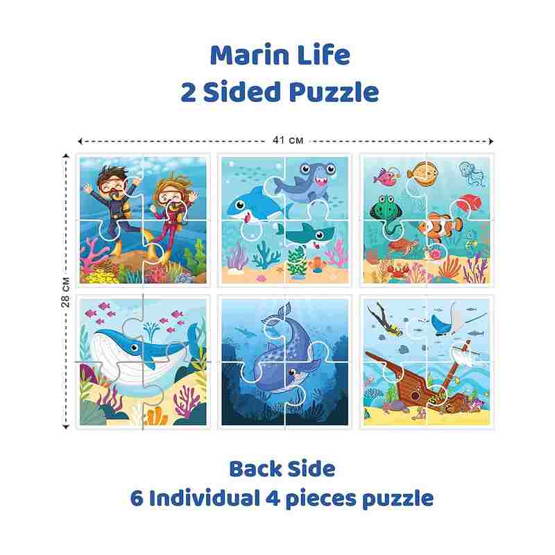 Eduketive Marine Life 2 Sided Puzzle - 24 Pieces Single Front Puzzle & 4 Pieces 6 Back Puzzles For Kids 3-9 Years