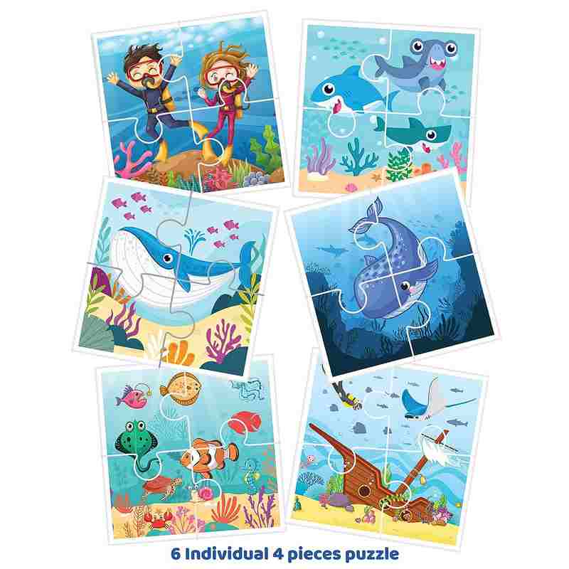 Eduketive Marine Life 2 Sided Puzzle - 24 Pieces Single Front Puzzle & 4 Pieces 6 Back Puzzles For Kids 3-9 Years