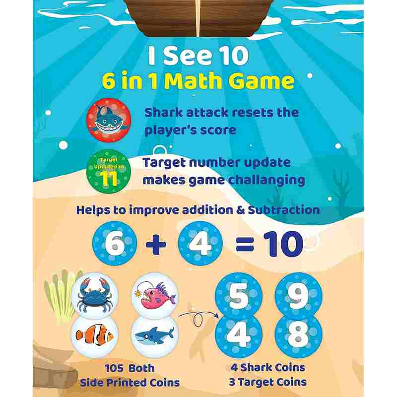 Eduketive I See 10 - 6 in 1 Quick Math Game - 105 Pieces Learning & Educational Game for Kids 5 -10 Years