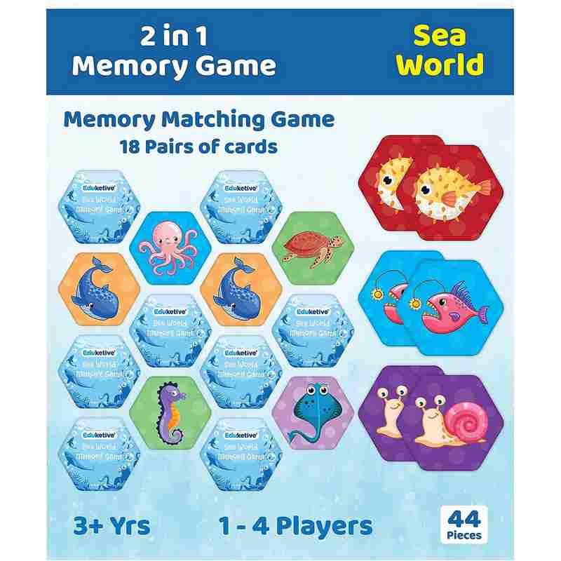 Eduketive Sea World -2 in 1 Memory & Shadow Matching Game -46 Pieces Concentration Memory Card Game For Kids 3 -12 Years