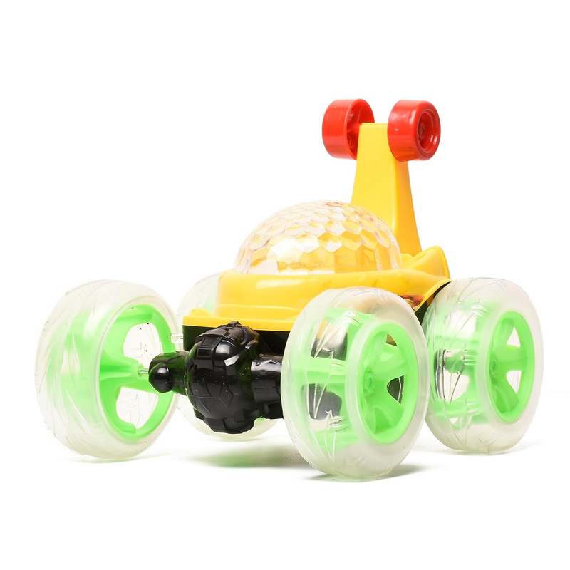 Braintastic Rechargeable Remote Control Jungle Safari RC Acrobatic 360 Degree Spiral Spin Twisting Stunt Car with Colorful Lights & Music Toys for Kids 5-15 Years (Yellow)