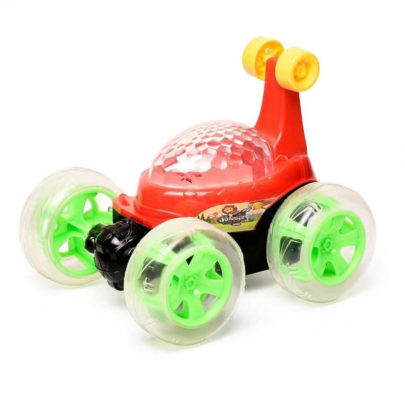 Braintastic Rechargeable Remote Control Jungle Safari RC Acrobatic 360 Degree Spiral Spin Twisting Stunt Car with Colorful Lights & Music Toys for Kids 5-15 Years (Red)