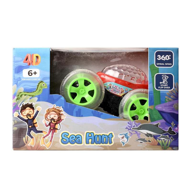 Braintastic Sea Hunt Rechargeable Remote Control RC Acrobatic 360 Degree Spiral Spin Twisting Stunt Car with Colorful Lights & Music Toys for Kids 5-15 Years (Red)
