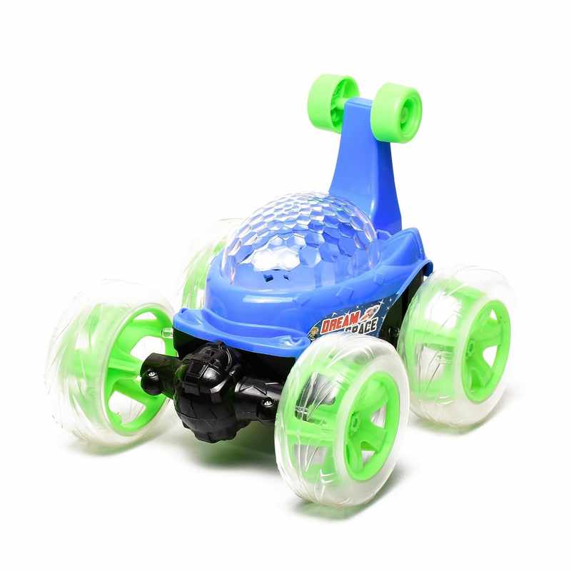 Braintastic Dream Space Rechargeable Remote Control RC Acrobatic 360 Degree Spiral Spin Twisting Stunt Car with Colorful Lights & Music Toys for Kids 5-15 Years (Blue)