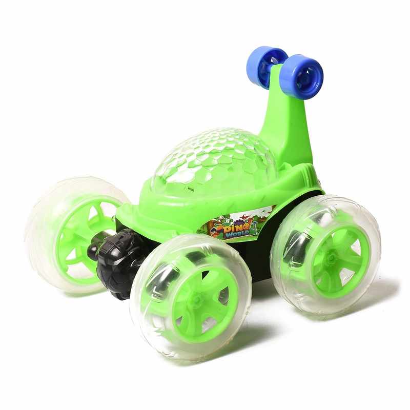 Braintastic Dino World Rechargeable Remote Control RC Acrobatic 360 Degree Spiral Spin Twisting Stunt Car with Colorful Lights & Music Toys for Kids 5-15 Years (Green)