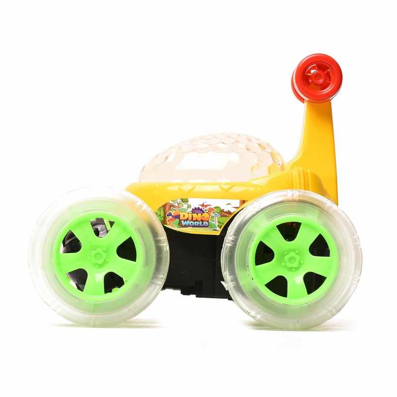 Braintastic Dino World Rechargeable Remote Control RC Acrobatic 360 Degree Spiral Spin Twisting Stunt Car with Colorful Lights & Music Toys for Kids 5-15 Years (Yellow)