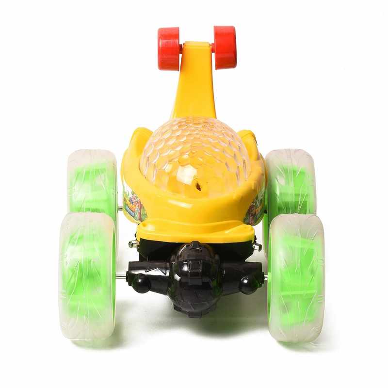 Braintastic Dino World Rechargeable Remote Control RC Acrobatic 360 Degree Spiral Spin Twisting Stunt Car with Colorful Lights & Music Toys for Kids 5-15 Years (Yellow)