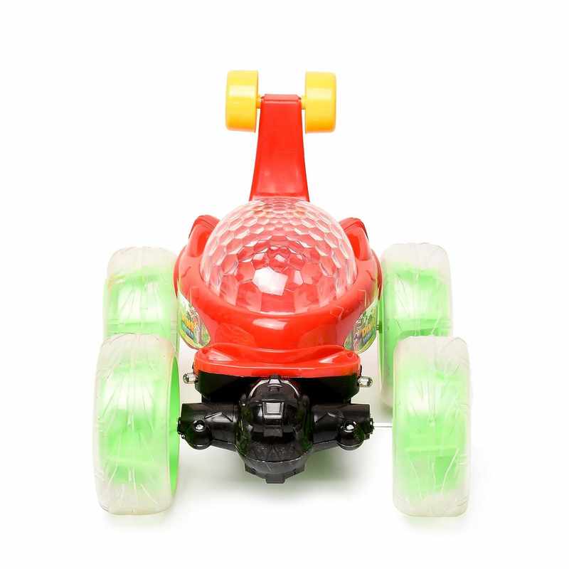 Braintastic Dino World Rechargeable Remote Control RC Acrobatic 360 Degree Spiral Spin Twisting Stunt Car with Colorful Lights & Music Toys for Kids 5-15 Years (Red)