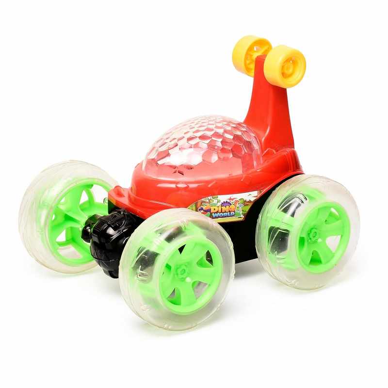 Braintastic Dino World Rechargeable Remote Control RC Acrobatic 360 Degree Spiral Spin Twisting Stunt Car with Colorful Lights & Music Toys for Kids 5-15 Years (Red)