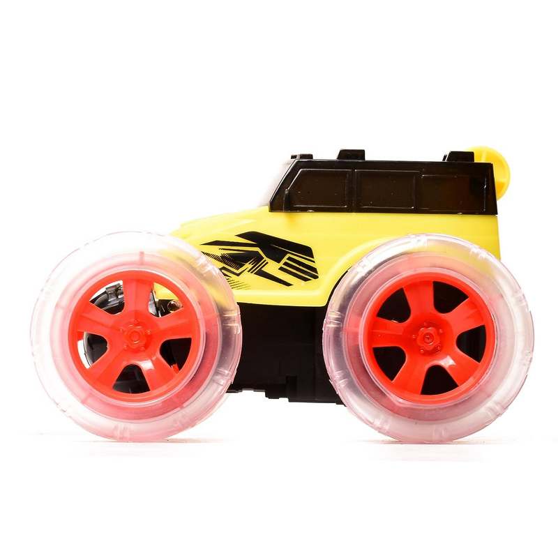 Braintastic 4x4 Off-Road Acrobat Hummer Rechargeable Remote Control RC Acrobatic 360 Degree Stunt Function Twisting Car with 5D Colorful Lights & Music Toys for Kids 5-15 Years (Yellow Red )