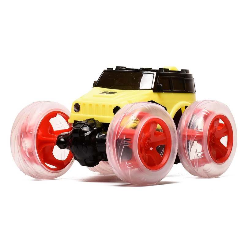Braintastic 4x4 Off-Road Acrobat Hummer Rechargeable Remote Control RC Acrobatic 360 Degree Stunt Function Twisting Car with 5D Colorful Lights & Music Toys for Kids 5-15 Years (Yellow Red )