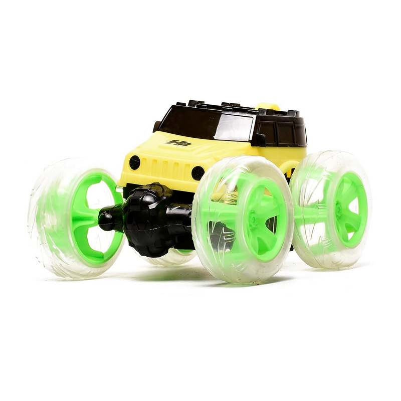 Braintastic 4x4 Off-Road Acrobat Hummer Rechargeable Remote Control RC Acrobatic 360 Degree Stunt Function Twisting Car with 5D Colorful Lights & Music Toys for Kids 5-15 Years (Yellow Green)