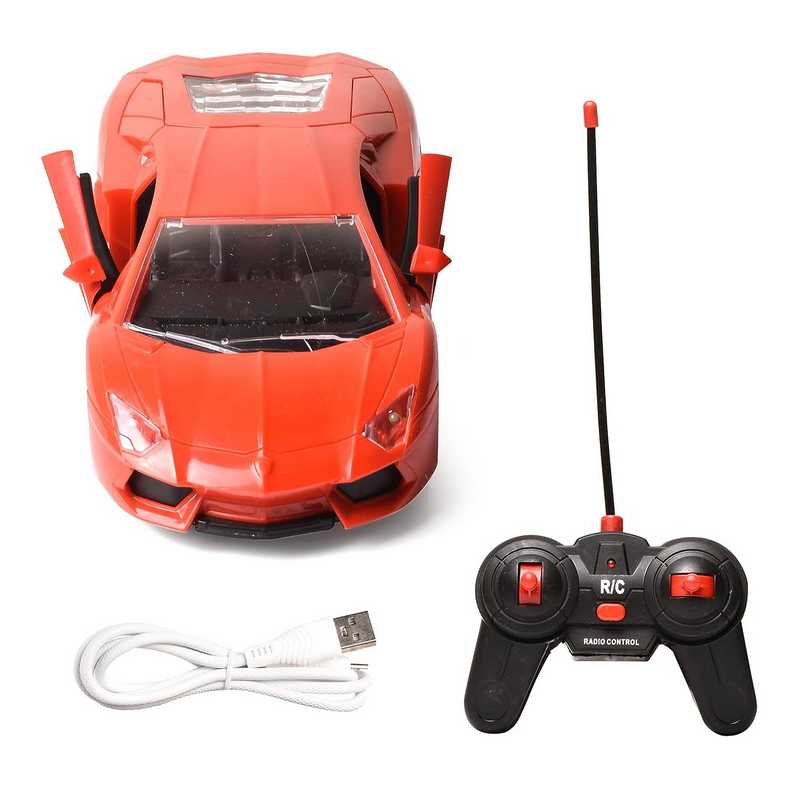 Braintastic Rechargeable Remote Control Speed Racer High Speed Racing Sports RC Car with LED Headlights Open Door 1: 18 Scale Fast RC Vehicle Toy for Kids 3-12 Years (Red)
