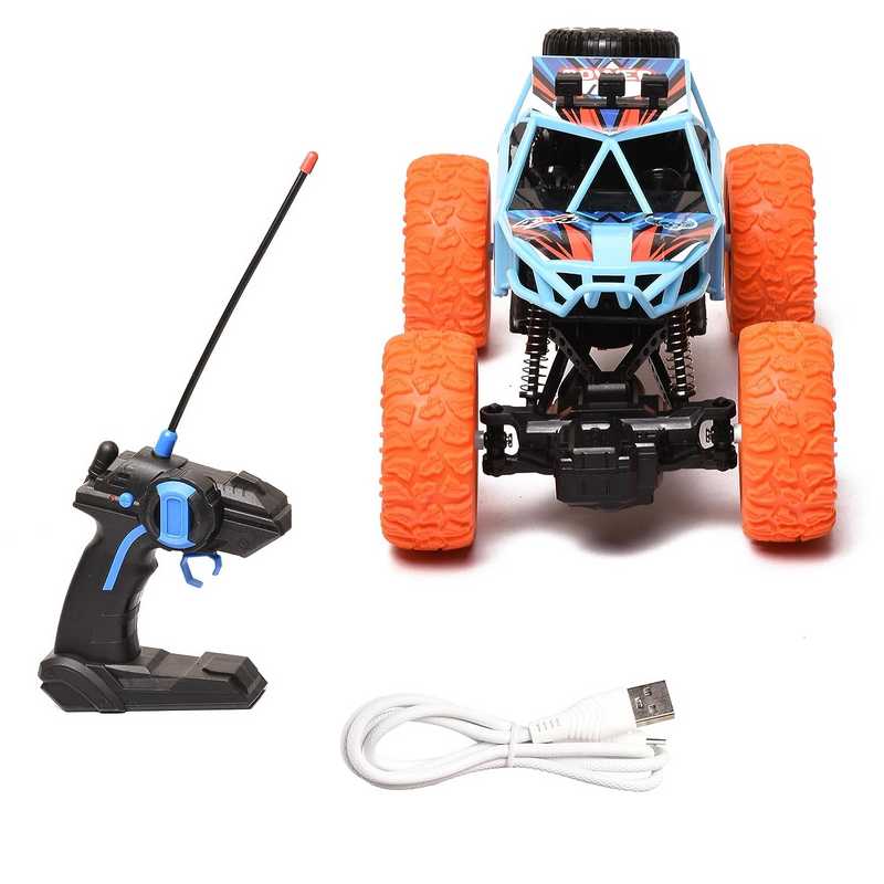 Braintastic Rechargeable Remote Control RC Rock Climber Crawler Four Wheel Drive 1:18 Scale High Speed Off Road Racing Stunt Car Toys for Kids 6-15 Years (Light Blue)
